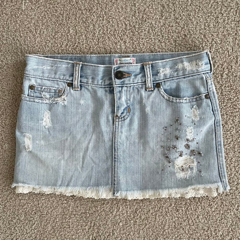 Y2K Abercrombie vintage denim mini skirt with beaded embellishments - Size XS